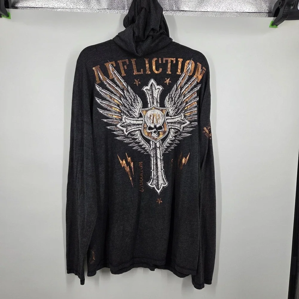 Affliction Live Fast Men's Long Sleeve with Hood Size 2XL Large Graphic Cross